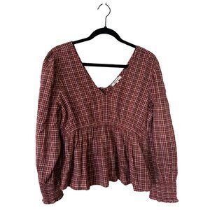 Madewell | Tie-Back Peplum Plaid Top